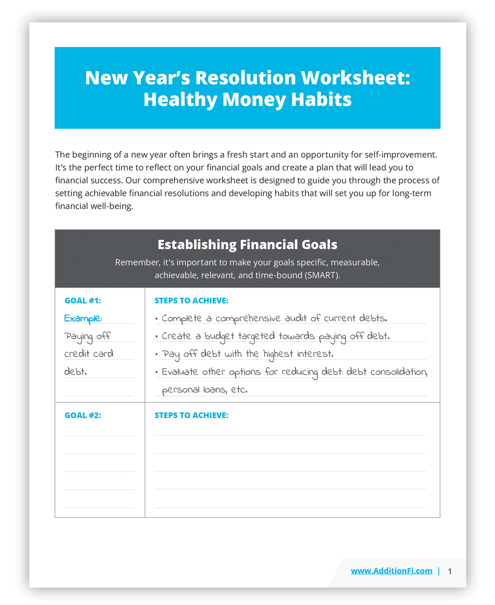 New Year's Resolution Worksheet: Healthy Money Habits 