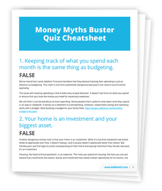 Money Myths Buster Quiz Cheatsheet