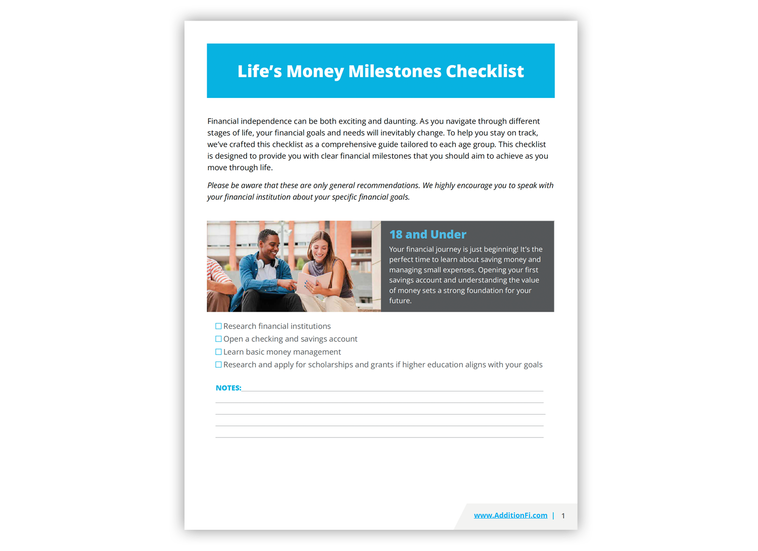 Life's Money Milestone Checklist PDF Preview