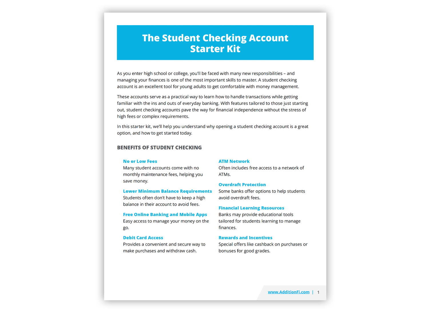Student checking account starter kit.