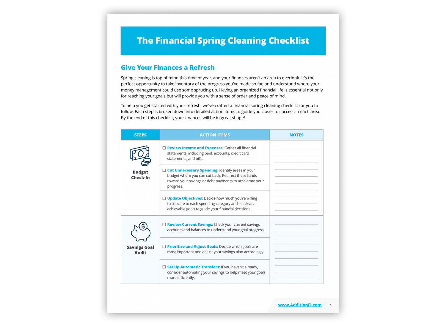 Financial Spring Cleaning Checklist | Addition Financial