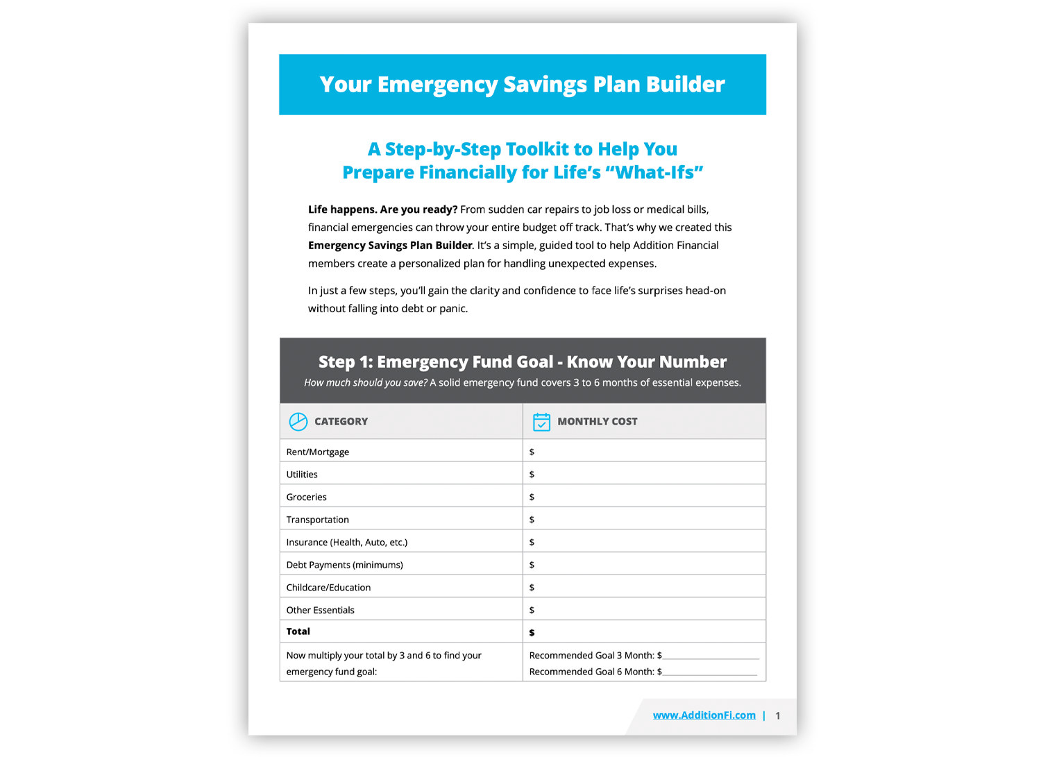 Emergency savings plan Builder PDF preview