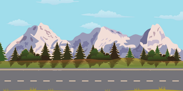 Van driving past mountains