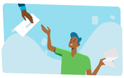 An illustrated image of a man being handed a letter.