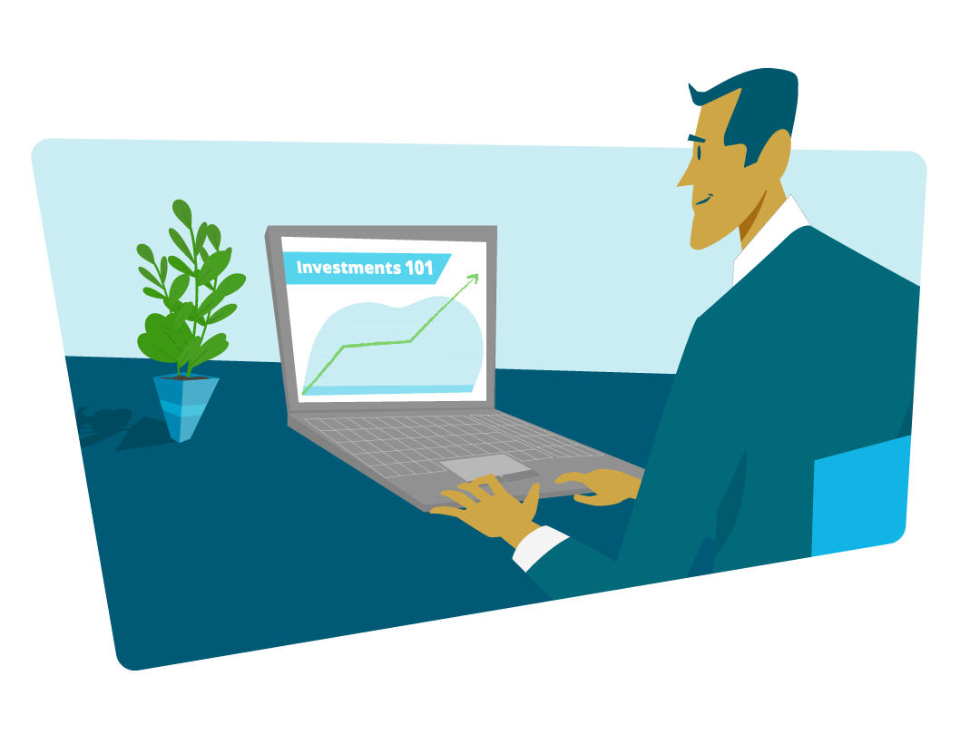 Illustration with a man on computer.